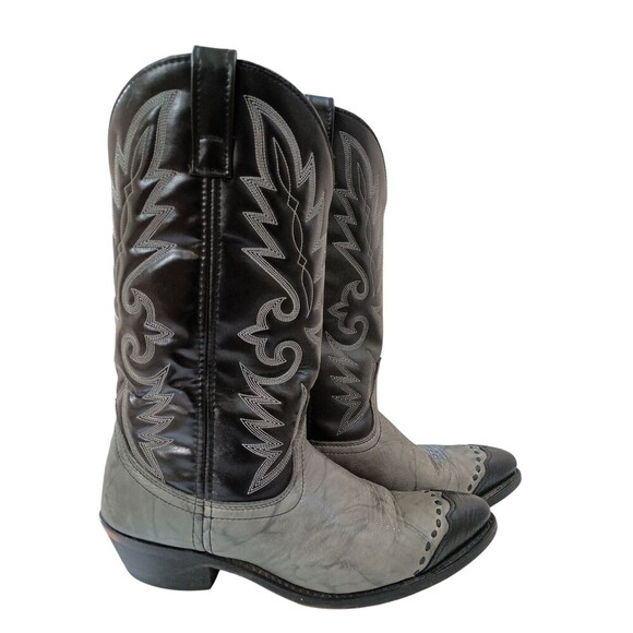 Laredo Western Boot Mens Size 10D Black Gray Pointed Toe Lizard Print Wingtip - Picture 4 of 10